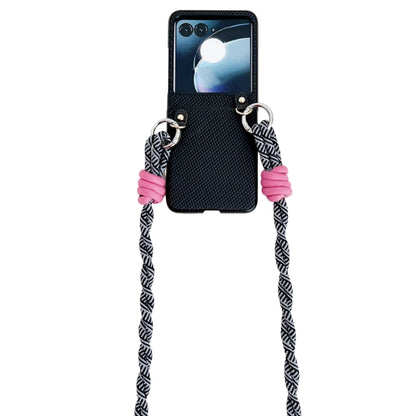 For Motorola Razr 50 Woven Texture Phone Case With Lanyard(Black) by buy2fix