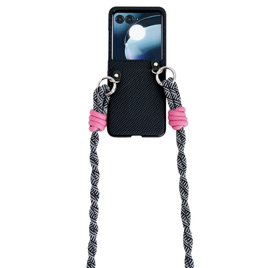 For Motorola Razr 50 Woven Texture Phone Case With Lanyard(Black) by buy2fix