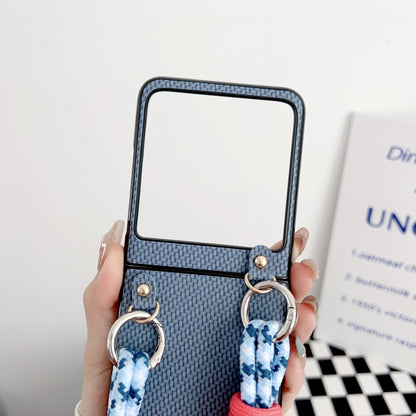 For Motorola Razr 50 Woven Texture Phone Case With Lanyard(Brown) by buy2fix