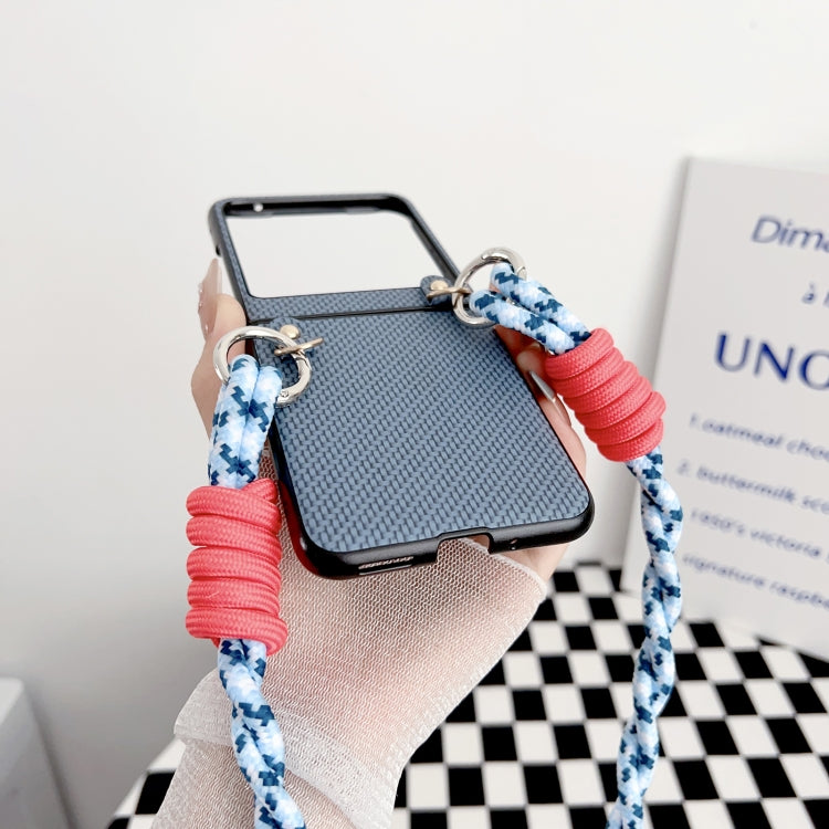 For Motorola Razr 50 Woven Texture Phone Case With Lanyard(Brown) by buy2fix