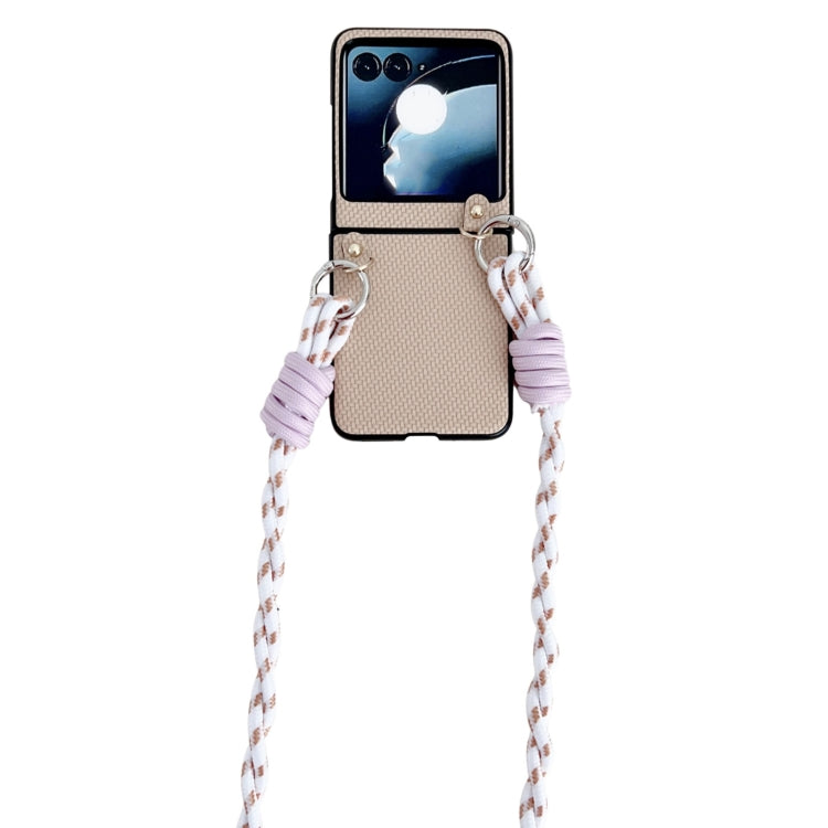For Motorola Razr 50 Woven Texture Phone Case With Lanyard(Beige) by buy2fix