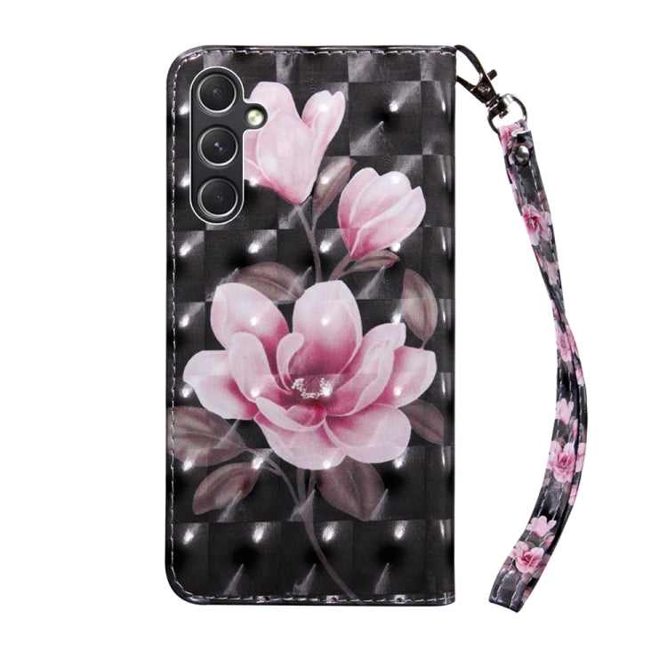 For Samsung Galaxy A55 5G 3D Painted Leather Phone Case(Pink Flower) - Galaxy Phone Cases by buy2fix | Online Shopping UK | buy2fix