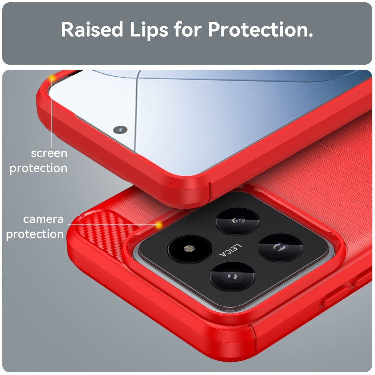 For Xiaomi 14 Brushed Texture Carbon Fiber TPU Phone Case(Red) - 14 Cases by buy2fix | Online Shopping UK | buy2fix