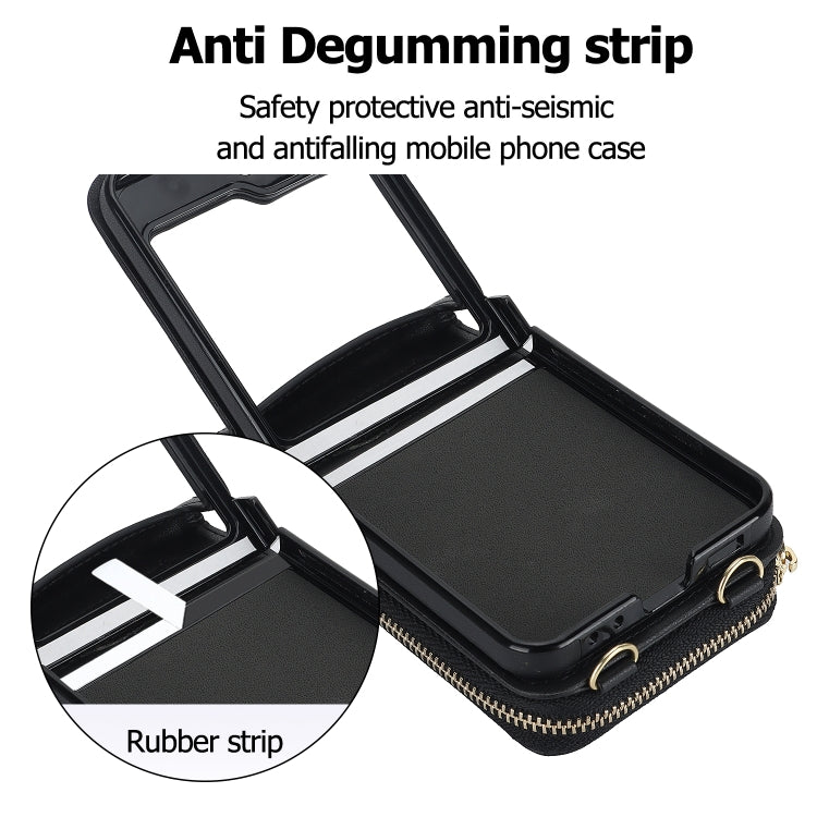 For Samsung Galaxy Z Flip5 Rhombic Texture Card Bag Phone Case with Dual Lanyard(Black) - Galaxy Z Flip5 Cases by buy2fix | Online Shopping UK | buy2fix
