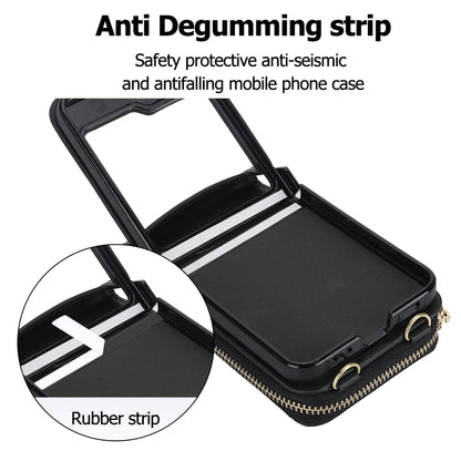 For Samsung Galaxy Z Flip5 Rhombic Texture Card Bag Phone Case with Dual Lanyard(Black) - Galaxy Z Flip5 Cases by buy2fix | Online Shopping UK | buy2fix