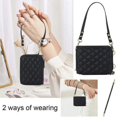 For Samsung Galaxy Z Flip5 Rhombic Texture Card Bag Phone Case with Dual Lanyard(Black) - Galaxy Z Flip5 Cases by buy2fix | Online Shopping UK | buy2fix