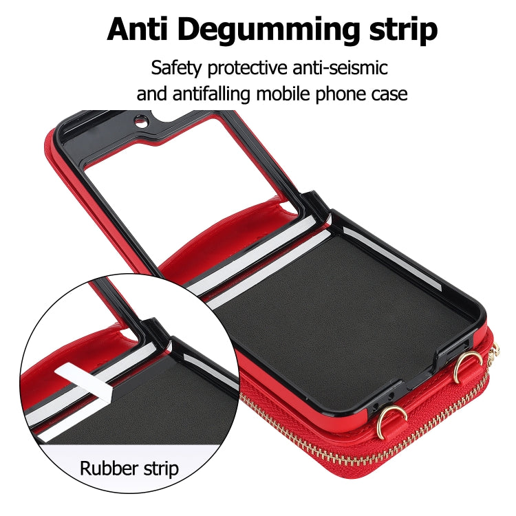 For Samsung Galaxy Z Flip5 Rhombic Texture Card Bag Phone Case with Dual Lanyard(Red) - Galaxy Z Flip5 Cases by buy2fix | Online Shopping UK | buy2fix