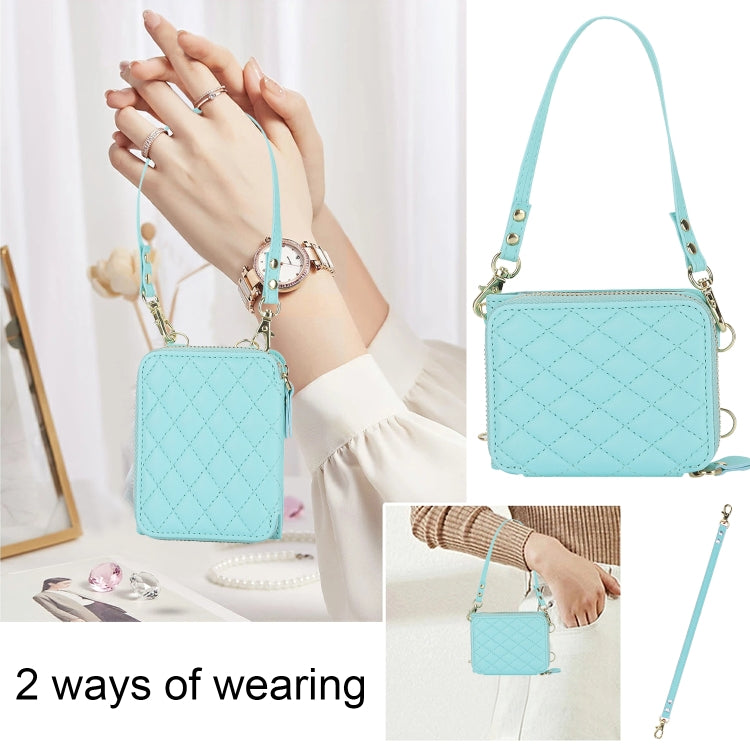 For Samsung Galaxy Z Flip5 Rhombic Texture Card Bag Phone Case with Dual Lanyard(Green) - Galaxy Z Flip5 Cases by buy2fix | Online Shopping UK | buy2fix