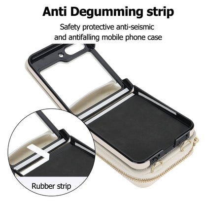 For Samsung Galaxy Z Flip5 Rhombic Texture Card Bag Phone Case with Dual Lanyard(White) - Galaxy Z Flip5 Cases by buy2fix | Online Shopping UK | buy2fix