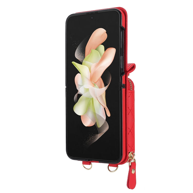 For Samsung Galaxy Z Flip4 Rhombic Texture Card Bag Phone Case with Dual Lanyard(Red) - Galaxy Z Flip4 5G Cases by buy2fix | Online Shopping UK | buy2fix