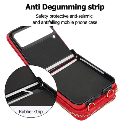 For Samsung Galaxy Z Flip4 Rhombic Texture Card Bag Phone Case with Dual Lanyard(Red) - Galaxy Z Flip4 5G Cases by buy2fix | Online Shopping UK | buy2fix