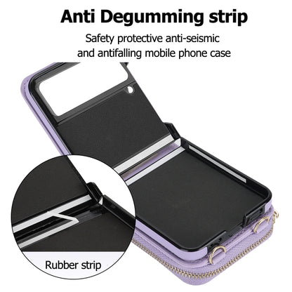 For Samsung Galaxy Z Flip4 Rhombic Texture Card Bag Phone Case with Dual Lanyard(Purple) - Galaxy Z Flip4 5G Cases by buy2fix | Online Shopping UK | buy2fix