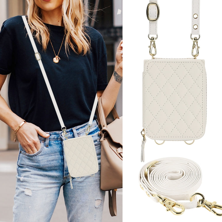 For Samsung Galaxy Z Flip4 Rhombic Texture Card Bag Phone Case with Dual Lanyard(White) - Galaxy Z Flip4 5G Cases by buy2fix | Online Shopping UK | buy2fix