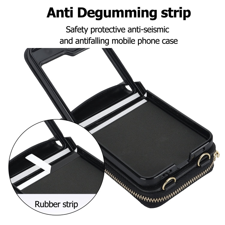 For Samsung Galaxy Z Flip6 Rhombic Texture Card Bag Phone Case with Dual Lanyard(Black) - Galaxy Z Flip6 5G Cases by buy2fix | Online Shopping UK | buy2fix