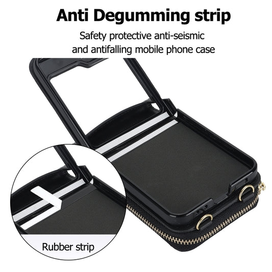 For Samsung Galaxy Z Flip6 Rhombic Texture Card Bag Phone Case with Dual Lanyard(Black) - Galaxy Z Flip6 5G Cases by buy2fix | Online Shopping UK | buy2fix
