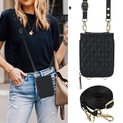 For Samsung Galaxy Z Flip6 Rhombic Texture Card Bag Phone Case with Dual Lanyard(Black) - Galaxy Z Flip6 5G Cases by buy2fix | Online Shopping UK | buy2fix