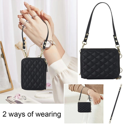 For Samsung Galaxy Z Flip6 Rhombic Texture Card Bag Phone Case with Dual Lanyard(Black) - Galaxy Z Flip6 5G Cases by buy2fix | Online Shopping UK | buy2fix