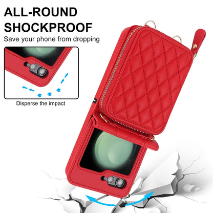 For Samsung Galaxy Z Flip6 / Flip7 FE Rhombic Texture Card Bag Phone Case with Dual Lanyard(Red) - Galaxy Z Flip6 5G Cases by buy2fix | Online Shopping UK | buy2fix
