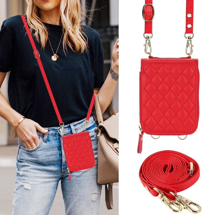 For Samsung Galaxy Z Flip6 / Flip7 FE Rhombic Texture Card Bag Phone Case with Dual Lanyard(Red) - Galaxy Z Flip6 5G Cases by buy2fix | Online Shopping UK | buy2fix