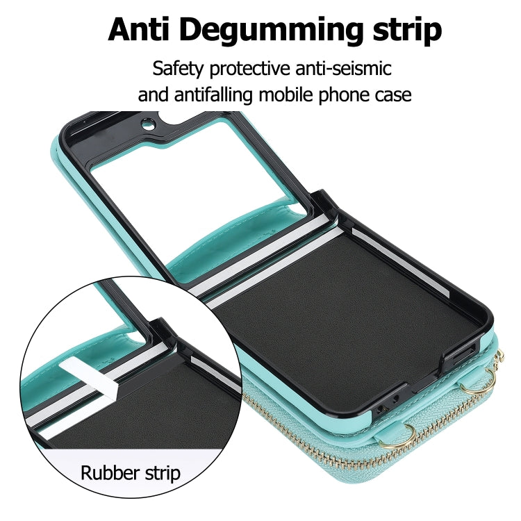 For Samsung Galaxy Z Flip6 Rhombic Texture Card Bag Phone Case with Dual Lanyard(Green) - Galaxy Z Flip6 5G Cases by buy2fix | Online Shopping UK | buy2fix