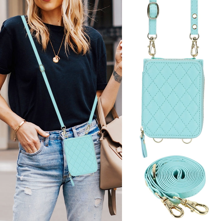 For Samsung Galaxy Z Flip6 Rhombic Texture Card Bag Phone Case with Dual Lanyard(Green) - Galaxy Z Flip6 5G Cases by buy2fix | Online Shopping UK | buy2fix