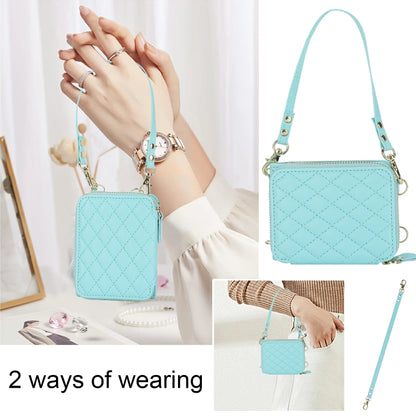 For Samsung Galaxy Z Flip6 Rhombic Texture Card Bag Phone Case with Dual Lanyard(Green) - Galaxy Z Flip6 5G Cases by buy2fix | Online Shopping UK | buy2fix