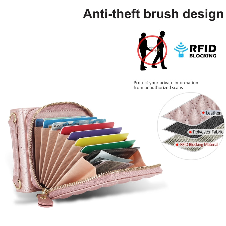 For Samsung Galaxy Z Flip6 Rhombic Texture Card Bag Phone Case with Dual Lanyard(Rose Gold) - Galaxy Z Flip6 5G Cases by buy2fix | Online Shopping UK | buy2fix