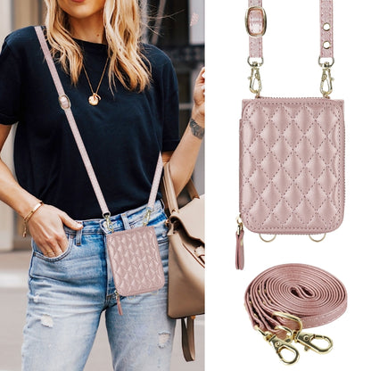 For Samsung Galaxy Z Flip6 Rhombic Texture Card Bag Phone Case with Dual Lanyard(Rose Gold) - Galaxy Z Flip6 5G Cases by buy2fix | Online Shopping UK | buy2fix