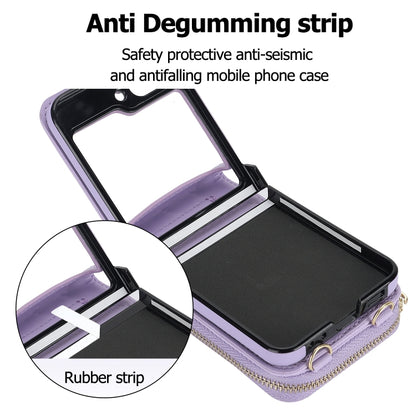 For Samsung Galaxy Z Flip6 / Flip7 FE Rhombic Texture Card Bag Phone Case with Dual Lanyard(Purple) - Galaxy Z Flip6 5G Cases by buy2fix | Online Shopping UK | buy2fix