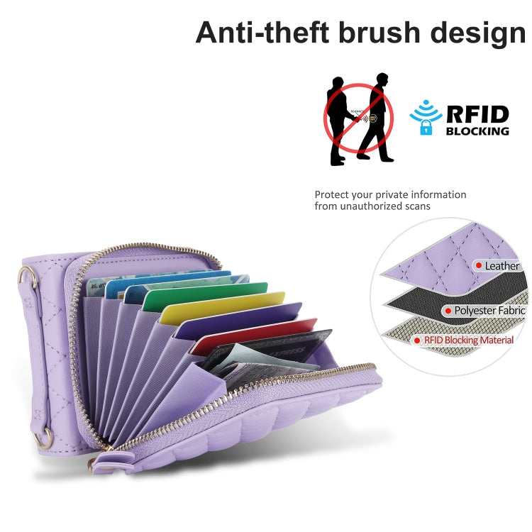 For Samsung Galaxy Z Flip6 / Flip7 FE Rhombic Texture Card Bag Phone Case with Dual Lanyard(Purple) - Galaxy Z Flip6 5G Cases by buy2fix | Online Shopping UK | buy2fix