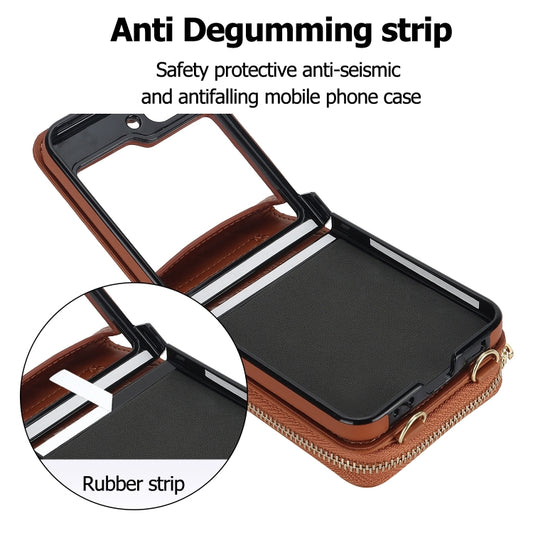For Samsung Galaxy Z Flip6 / Flip7 FE Rhombic Texture Card Bag Phone Case with Dual Lanyard(Brown) - Galaxy Z Flip6 5G Cases by buy2fix | Online Shopping UK | buy2fix