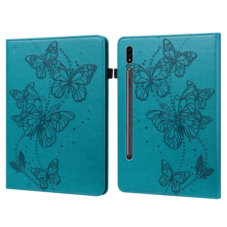 For Samsung Galaxy Tab S9 Embossed Butterfly Pattern Leather Tablet Case(Blue) - Galaxy Tab S9 Cases by buy2fix | Online Shopping UK | buy2fix