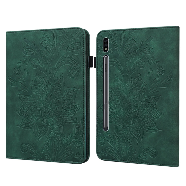 For Samsung Galaxy Tab S9 Lace Flower Embossing Pattern Leather Tablet Case(Green) - Galaxy Tab S9 Cases by buy2fix | Online Shopping UK | buy2fix