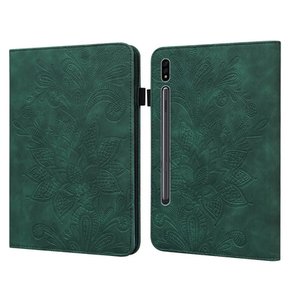 For Samsung Galaxy Tab S9 Lace Flower Embossing Pattern Leather Tablet Case(Green) - Galaxy Tab S9 Cases by buy2fix | Online Shopping UK | buy2fix