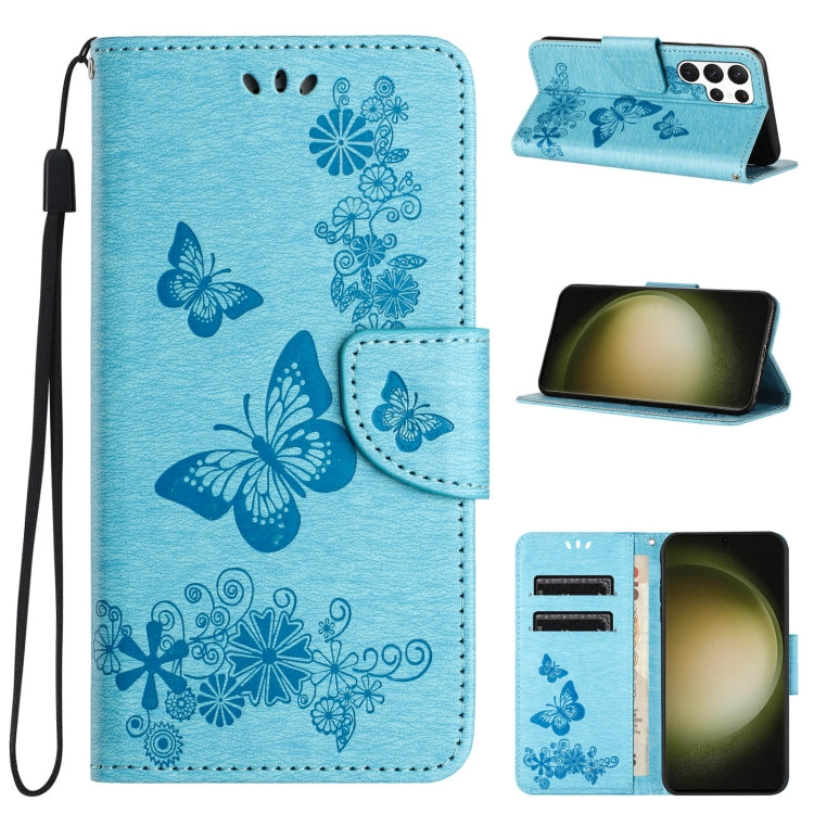 For Samsung Galaxy S24 Ultra 5G Butterfly Embossed Flip Leather Phone Case(Blue) by buy2fix