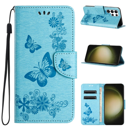 For Samsung Galaxy S24 Ultra 5G Butterfly Embossed Flip Leather Phone Case(Blue) by buy2fix