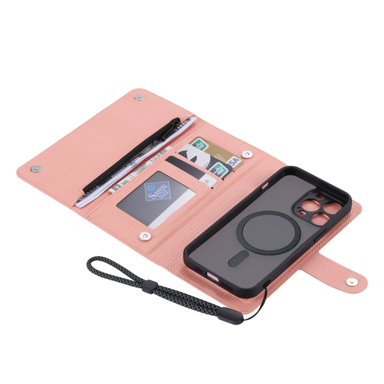 For iPhone 14 Pro Max ViLi GHB Series MagSafe Magnetic Zipper Leather Phone Case(Pink) - iPhone 14 Pro Max Cases by ViLi | Online Shopping UK | buy2fix