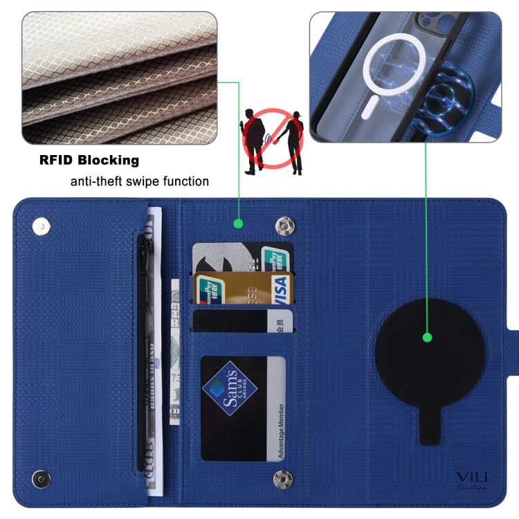 For iPhone 15 Pro ViLi GHB Series MagSafe Magnetic Zipper Leather Phone Case(Blue) - iPhone 15 Pro Cases by ViLi | Online Shopping UK | buy2fix