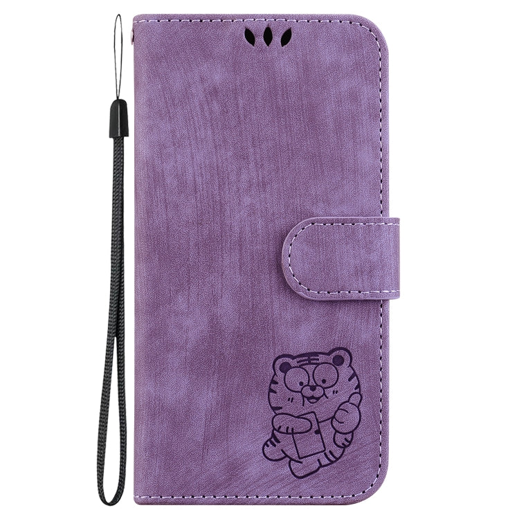 For Motorola Moto G Play 4G 2024 Little Tiger Embossed Leather Phone Case(Purple) - Motorola Cases by buy2fix | Online Shopping UK | buy2fix