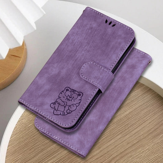 For Motorola Moto G Power 5G 2024 Little Tiger Embossed Leather Phone Case(Purple) by buy2fix