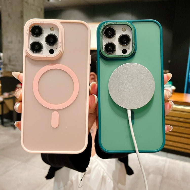 For iPhone 14 Imitation Metal Frosted Skin Feel Acrylic MagSafe Phone Case(Green) - iPhone 14 Cases by buy2fix | Online Shopping UK | buy2fix