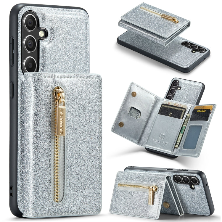 For Samsung Galaxy S23 FE 5G DG.MING M3 Series Glitter Powder Card Bag Leather Case(Silver) by DG.MING