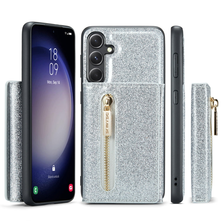 For Samsung Galaxy S23 FE 5G DG.MING M3 Series Glitter Powder Card Bag Leather Case(Silver) by DG.MING