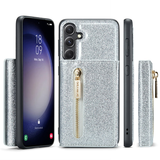 For Samsung Galaxy S23 FE 5G DG.MING M3 Series Glitter Powder Card Bag Leather Case(Silver) by DG.MING