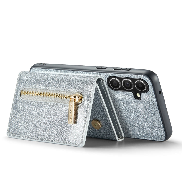 For Samsung Galaxy S23 FE 5G DG.MING M3 Series Glitter Powder Card Bag Leather Case(Silver) by DG.MING