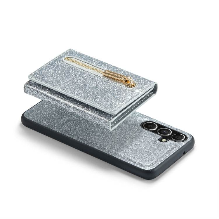 For Samsung Galaxy S23 FE 5G DG.MING M3 Series Glitter Powder Card Bag Leather Case(Silver) by DG.MING