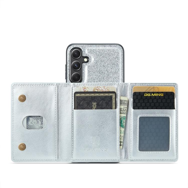 For Samsung Galaxy S23 FE 5G DG.MING M3 Series Glitter Powder Card Bag Leather Case(Silver) by DG.MING