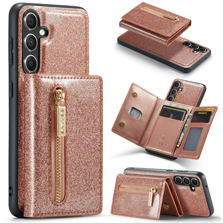 For Samsung Galaxy S23 FE 5G DG.MING M3 Series Glitter Powder Card Bag Leather Case(Rose Gold) by DG.MING