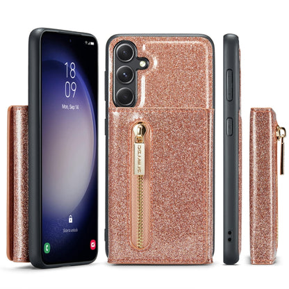 For Samsung Galaxy S23 FE 5G DG.MING M3 Series Glitter Powder Card Bag Leather Case(Rose Gold) by DG.MING
