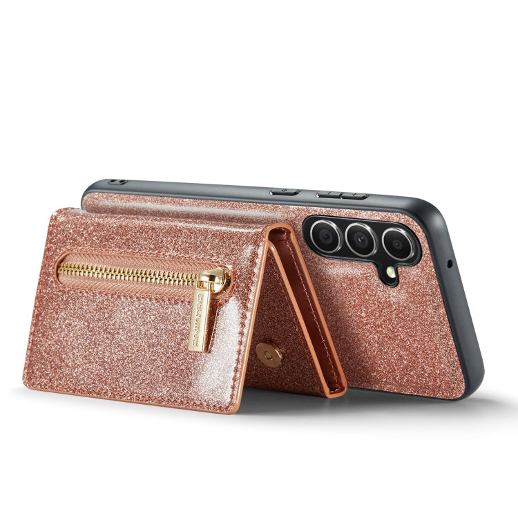 For Samsung Galaxy S23 FE 5G DG.MING M3 Series Glitter Powder Card Bag Leather Case(Rose Gold) by DG.MING